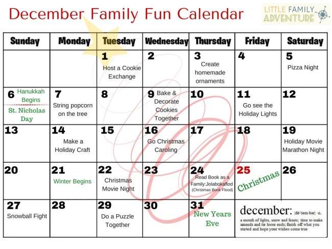December Family Fun Calendar –Things to Do with the Kids | Little ...